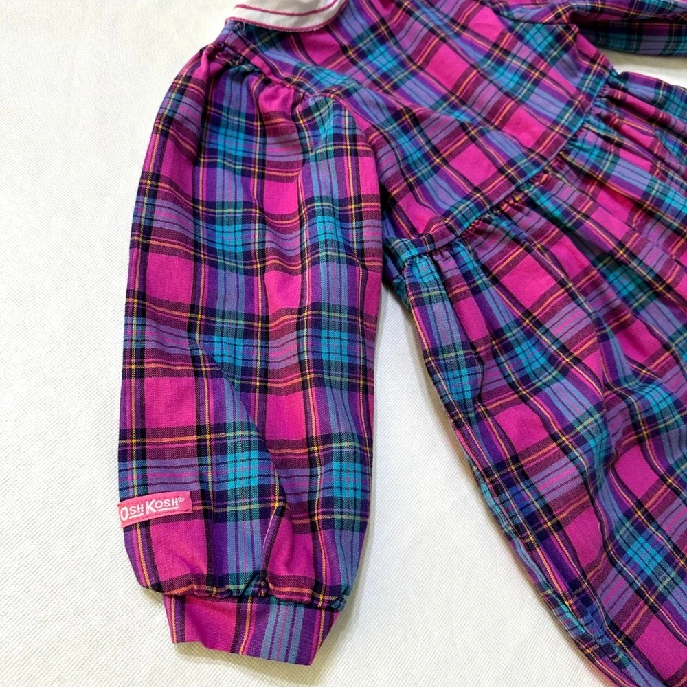 Vintage OshKosh B'gosh Baby Girl Plaid Romper 24M Pink 90s Made in USA Jumpsuit